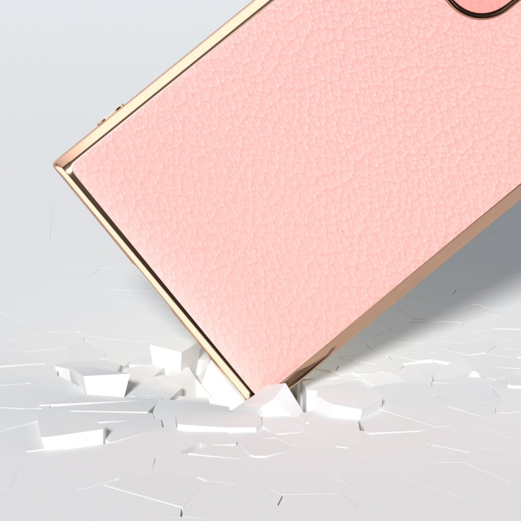 For Samsung Galaxy S24 Ultra 5G Nano Plating Genuine Leather Wave Series Phone Case(Pink) - HoMEdemic™ 