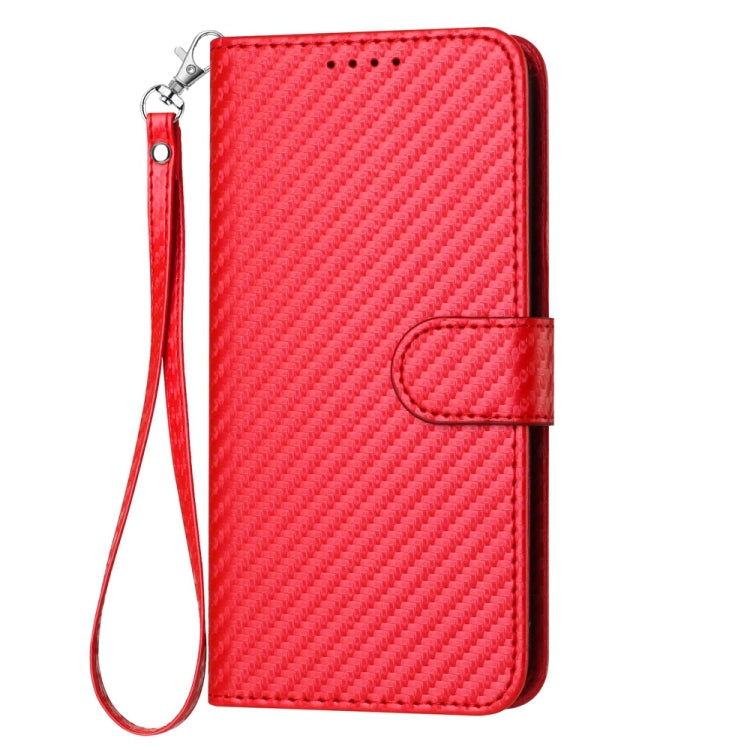 For iPhone 15 Pro Max YX0070 Carbon Fiber Buckle Leather Phone Case with Lanyard(Red) - HoMEdemic™ 