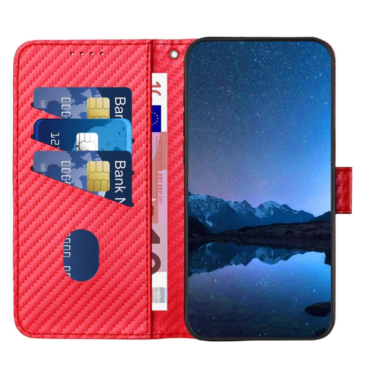 For iPhone 15 Pro Max YX0070 Carbon Fiber Buckle Leather Phone Case with Lanyard(Red) - HoMEdemic™ 