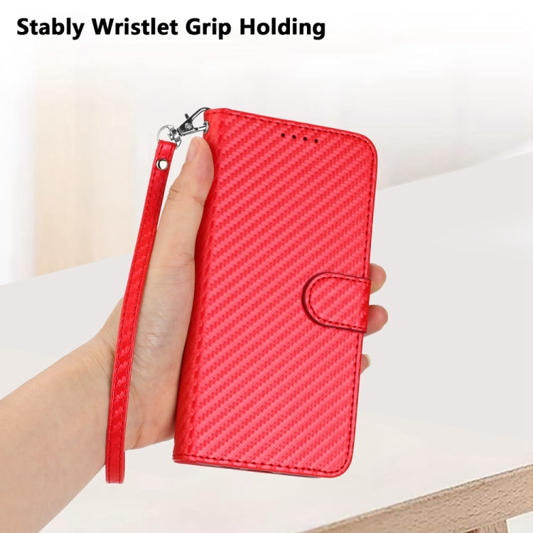 For iPhone 15 Pro Max YX0070 Carbon Fiber Buckle Leather Phone Case with Lanyard(Red) - HoMEdemic™ 