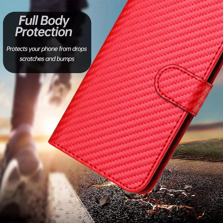 For iPhone 15 Pro Max YX0070 Carbon Fiber Buckle Leather Phone Case with Lanyard(Red) - HoMEdemic™ 