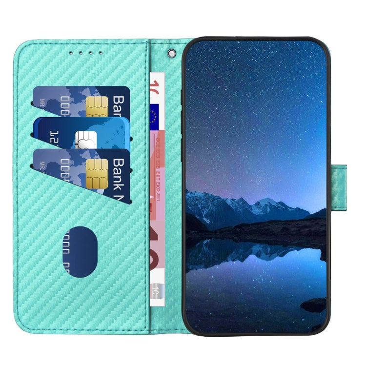 For iPhone 15 Pro Max YX0070 Carbon Fiber Buckle Leather Phone Case with Lanyard(Light Blue) - HoMEdemic™ 