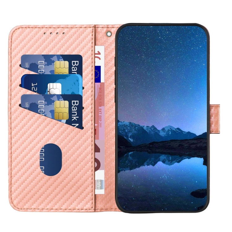 For iPhone 15 Pro Max YX0070 Carbon Fiber Buckle Leather Phone Case with Lanyard(Pink) - HoMEdemic™ 