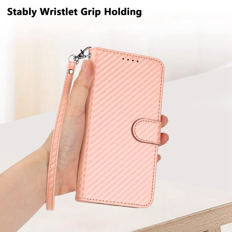 For iPhone 15 Pro Max YX0070 Carbon Fiber Buckle Leather Phone Case with Lanyard(Pink) - HoMEdemic™ 