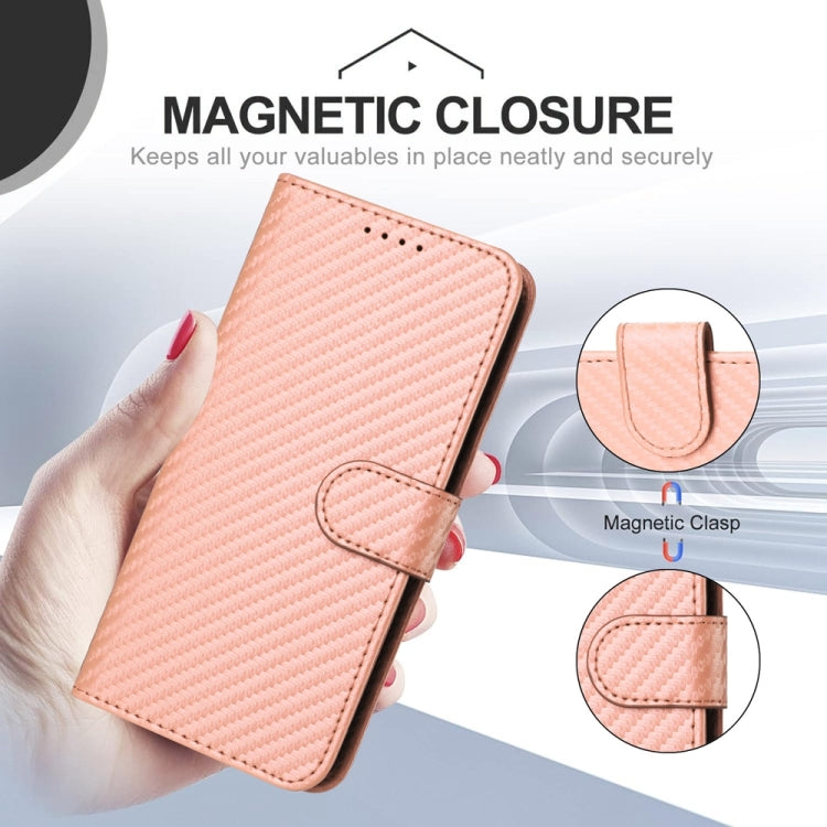 For iPhone 15 Pro Max YX0070 Carbon Fiber Buckle Leather Phone Case with Lanyard(Pink) - HoMEdemic™ 