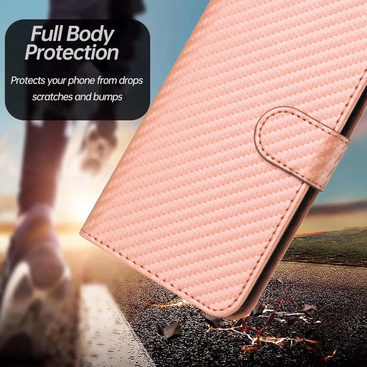 For iPhone 15 Pro Max YX0070 Carbon Fiber Buckle Leather Phone Case with Lanyard(Pink) - HoMEdemic™ 