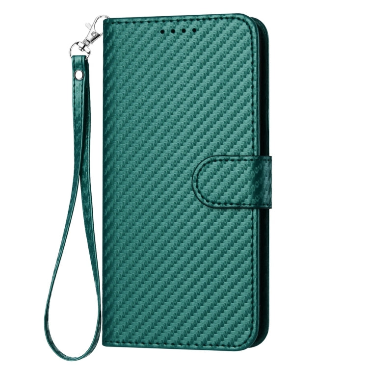 For iPhone 15 Pro Max YX0070 Carbon Fiber Buckle Leather Phone Case with Lanyard(Dark Green) - HoMEdemic™ 