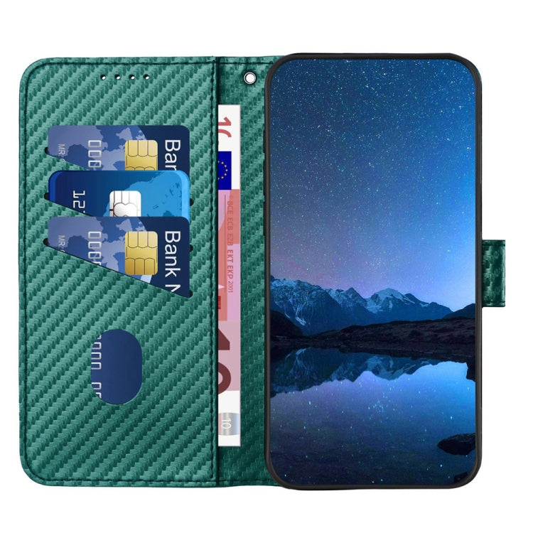 For iPhone 15 Pro Max YX0070 Carbon Fiber Buckle Leather Phone Case with Lanyard(Dark Green) - HoMEdemic™ 
