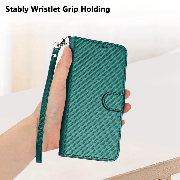 For iPhone 15 Pro Max YX0070 Carbon Fiber Buckle Leather Phone Case with Lanyard(Dark Green) - HoMEdemic™ 