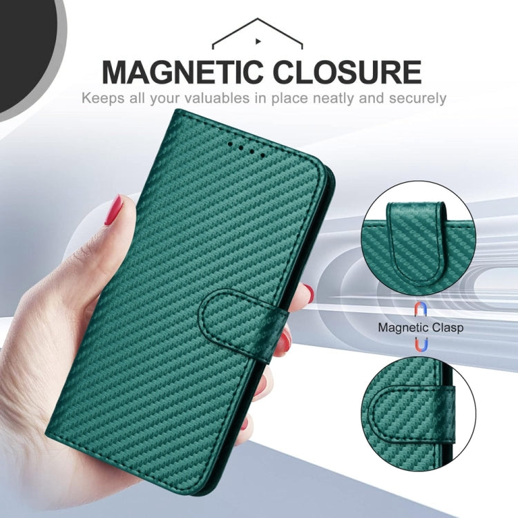 For iPhone 15 Pro Max YX0070 Carbon Fiber Buckle Leather Phone Case with Lanyard(Dark Green) - HoMEdemic™ 