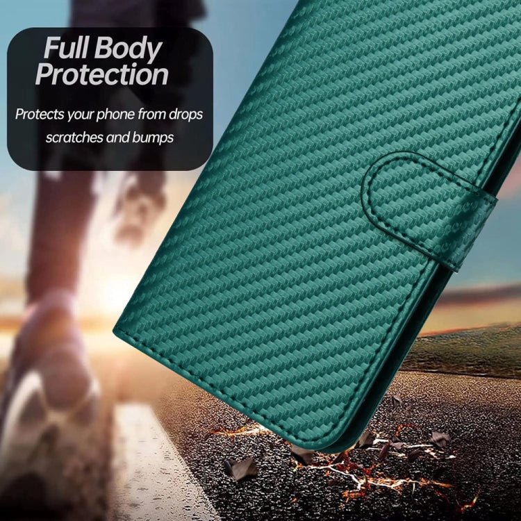 For iPhone 15 Pro Max YX0070 Carbon Fiber Buckle Leather Phone Case with Lanyard(Dark Green) - HoMEdemic™ 