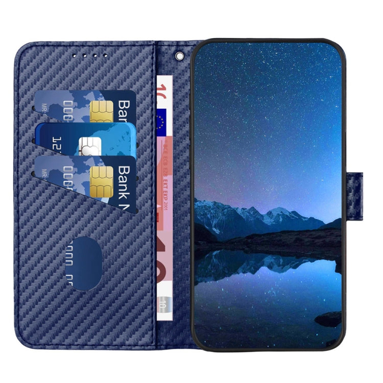 For iPhone 15 Pro YX0070 Carbon Fiber Buckle Leather Phone Case with Lanyard(Royal Blue) - HoMEdemic™ 