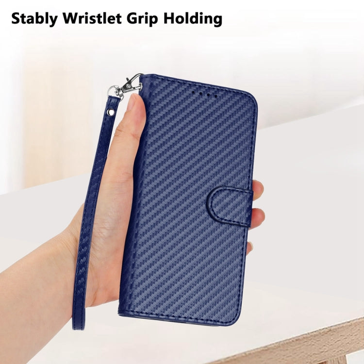 For iPhone 15 Pro YX0070 Carbon Fiber Buckle Leather Phone Case with Lanyard(Royal Blue) - HoMEdemic™ 