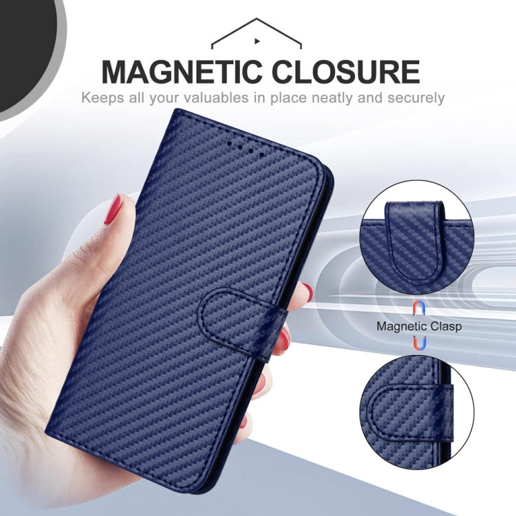 For iPhone 15 Pro YX0070 Carbon Fiber Buckle Leather Phone Case with Lanyard(Royal Blue) - HoMEdemic™ 