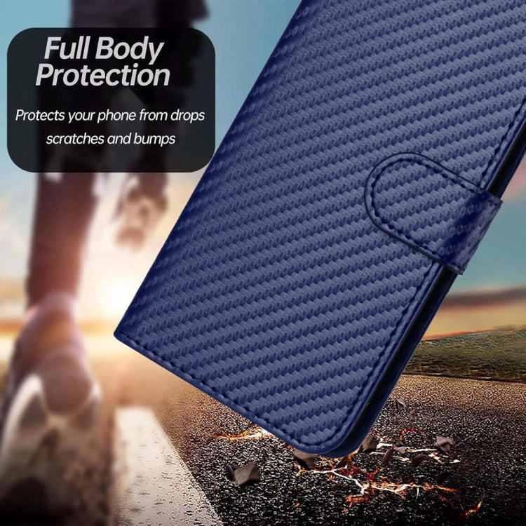 For iPhone 15 Pro YX0070 Carbon Fiber Buckle Leather Phone Case with Lanyard(Royal Blue) - HoMEdemic™ 