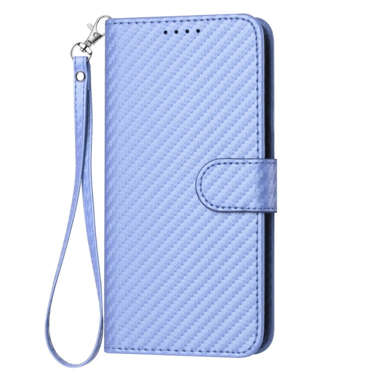 For iPhone 15 Pro YX0070 Carbon Fiber Buckle Leather Phone Case with Lanyard(Light Purple) - HoMEdemic™ 