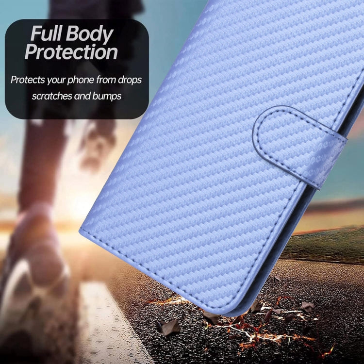 For iPhone 15 Pro YX0070 Carbon Fiber Buckle Leather Phone Case with Lanyard(Light Purple) - HoMEdemic™ 