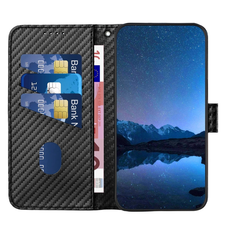 For iPhone 15 Pro YX0070 Carbon Fiber Buckle Leather Phone Case with Lanyard(Black) - HoMEdemic™ 