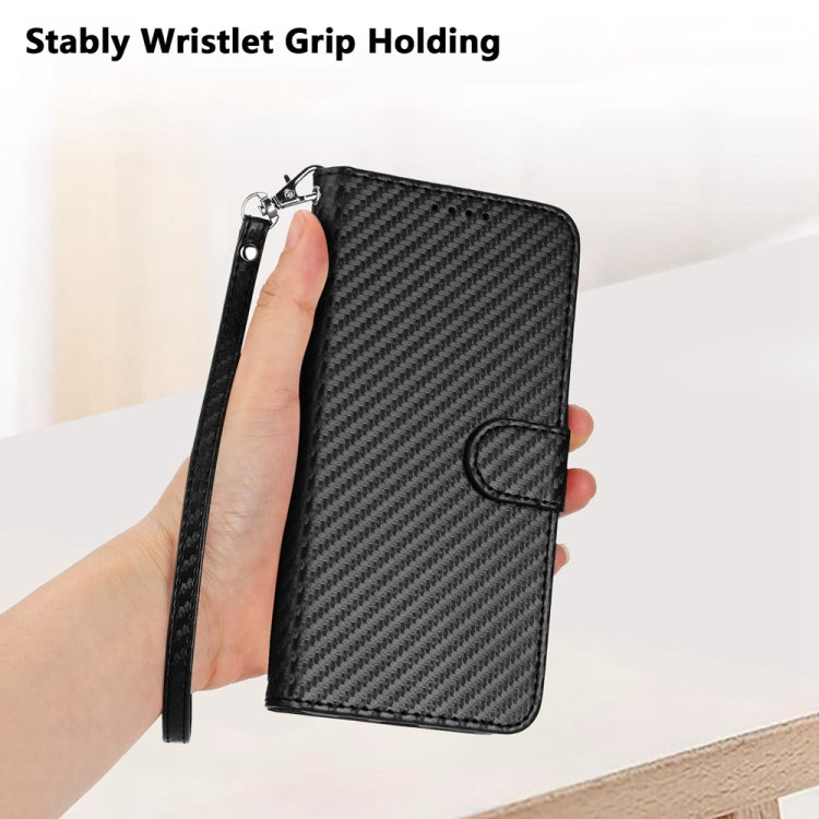 For iPhone 15 Pro YX0070 Carbon Fiber Buckle Leather Phone Case with Lanyard(Black) - HoMEdemic™ 