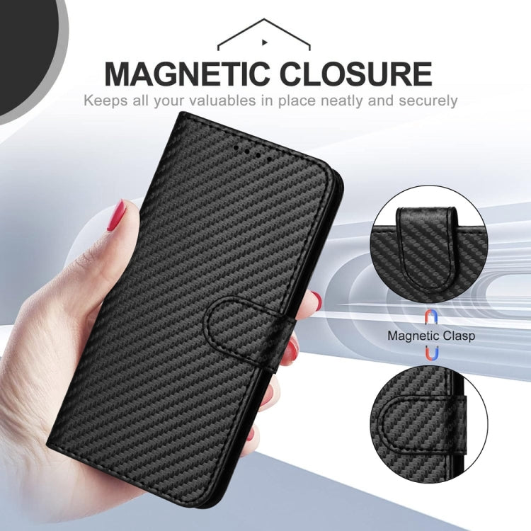 For iPhone 15 Pro YX0070 Carbon Fiber Buckle Leather Phone Case with Lanyard(Black) - HoMEdemic™ 
