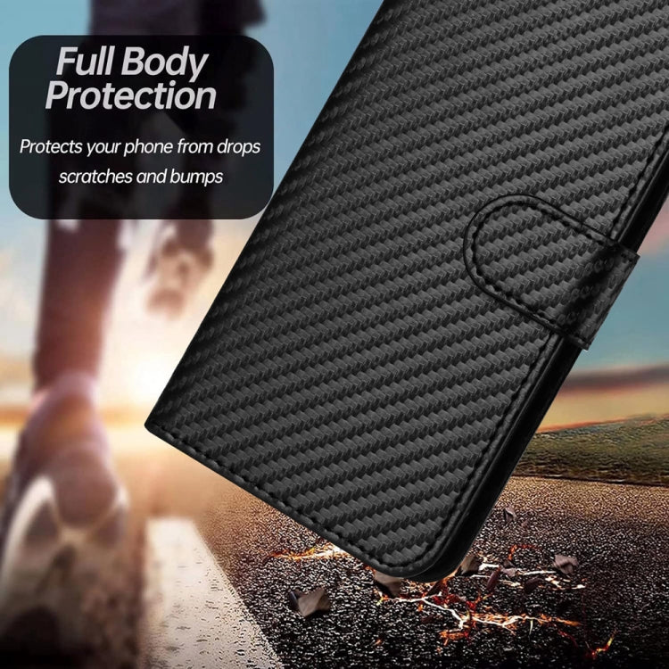 For iPhone 15 Pro YX0070 Carbon Fiber Buckle Leather Phone Case with Lanyard(Black) - HoMEdemic™ 