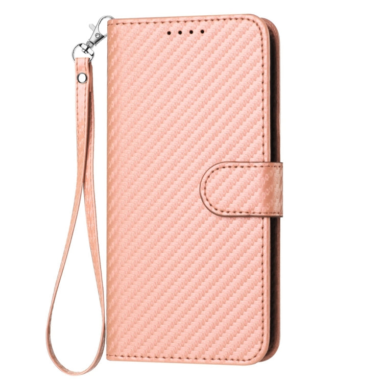 For iPhone 15 Pro YX0070 Carbon Fiber Buckle Leather Phone Case with Lanyard(Pink) - HoMEdemic™ 