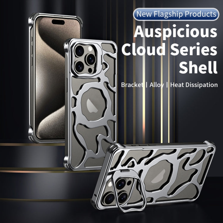 For iPhone 15 Pro Auspicious Cloud Series MagSafe Metal Phone Case with Bracket(Grey) - HoMEdemic™ 