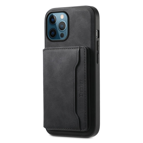 For iPhone 12 Pro Max Denior D13 Retro Texture Leather MagSafe Card Bag Phone Case(Black) - HoMEdemic™ 