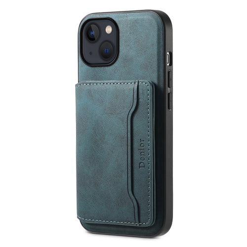 For iPhone 13 / 14 Denior D13 Retro Texture Leather MagSafe Card Bag Phone Case(Blue) - HoMEdemic™ 