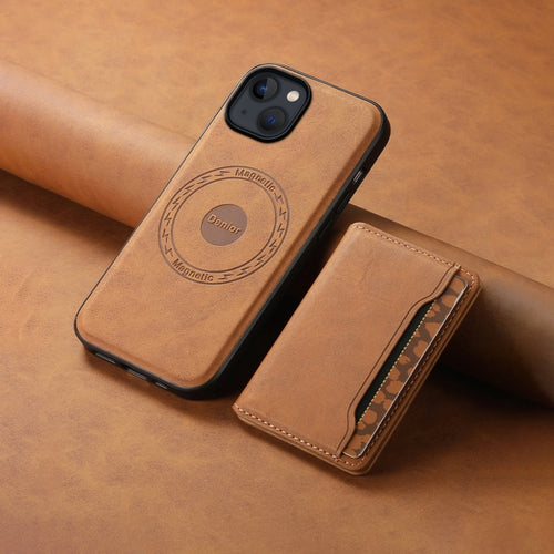 For iPhone 13 / 14 Denior D13 Retro Texture Leather MagSafe Card Bag Phone Case(Brown) - HoMEdemic™ 