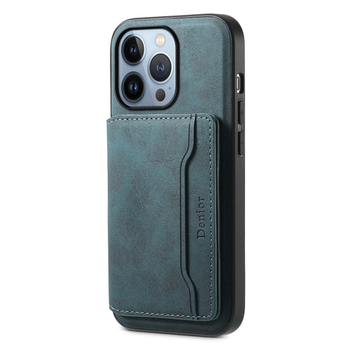 For iPhone 13 Pro Denior D13 Retro Texture Leather MagSafe Card Bag Phone Case(Blue) - HoMEdemic™ 