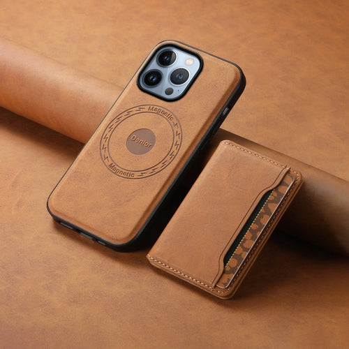 For iPhone 13 Pro Denior D13 Retro Texture Leather MagSafe Card Bag Phone Case(Brown) - HoMEdemic™ 