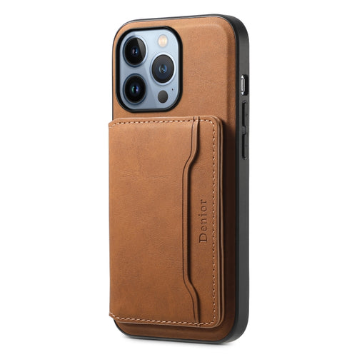 For iPhone 13 Pro Denior D13 Retro Texture Leather MagSafe Card Bag Phone Case(Brown) - HoMEdemic™ 