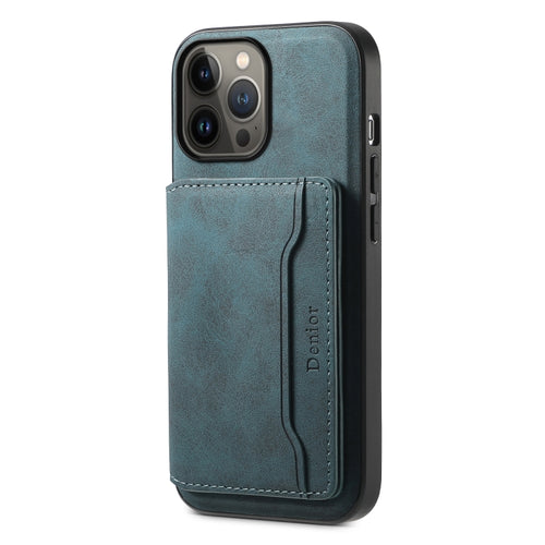 For iPhone 13 Pro Max Denior D13 Retro Texture Leather MagSafe Card Bag Phone Case(Blue) - HoMEdemic™ 