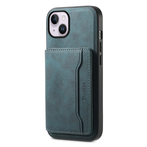 For iPhone 14 Plus Denior D13 Retro Texture Leather MagSafe Card Bag Phone Case(Blue) - HoMEdemic™ 