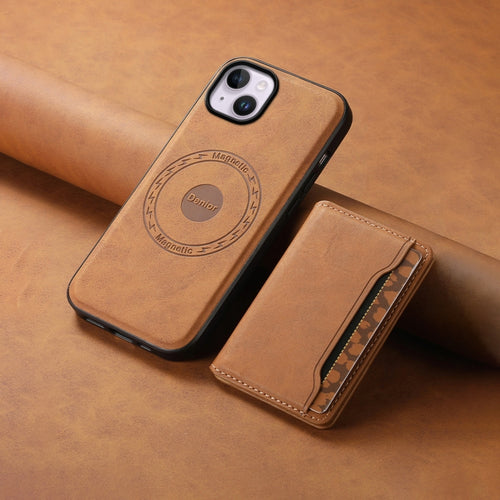 For iPhone 14 Plus Denior D13 Retro Texture Leather MagSafe Card Bag Phone Case(Brown) - HoMEdemic™ 