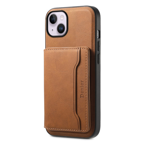 For iPhone 14 Plus Denior D13 Retro Texture Leather MagSafe Card Bag Phone Case(Brown) - HoMEdemic™ 