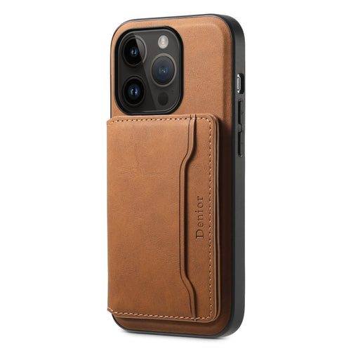 For iPhone 14 Pro Denior D13 Retro Texture Leather MagSafe Card Bag Phone Case(Brown) - HoMEdemic™ 