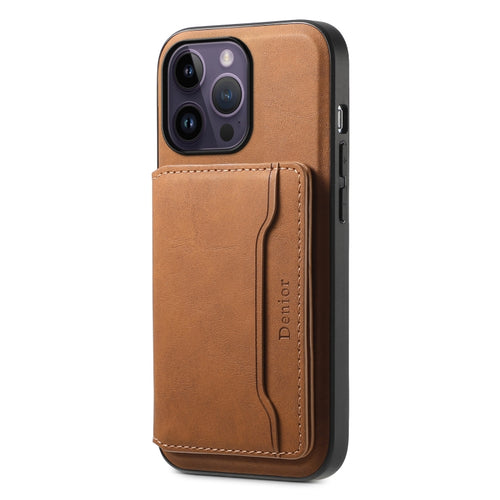 For iPhone 14 Pro Max Denior D13 Retro Texture Leather MagSafe Card Bag Phone Case(Brown) - HoMEdemic™ 