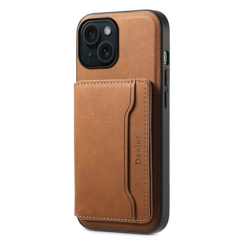 For iPhone 15 Denior D13 Retro Texture Leather MagSafe Card Bag Phone Case(Brown) - HoMEdemic™ 