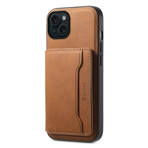 For iPhone 15 Plus Denior D13 Retro Texture Leather MagSafe Card Bag Phone Case(Brown) - HoMEdemic™ 