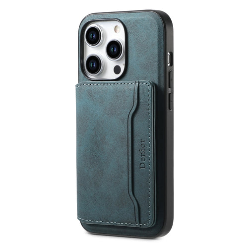 For iPhone 15 Pro Denior D13 Retro Texture Leather MagSafe Card Bag Phone Case(Blue) - HoMEdemic™ 