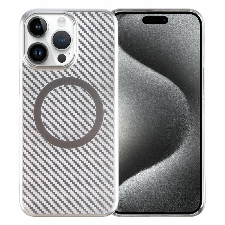For iPhone 15 Pro 6D Plated Carbon Fiber Clear Magsafe PC Phone Case(Starlight Silver) - HoMEdemic™ 