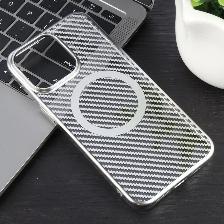 For iPhone 15 Pro 6D Plated Carbon Fiber Clear Magsafe PC Phone Case(Starlight Silver) - HoMEdemic™ 