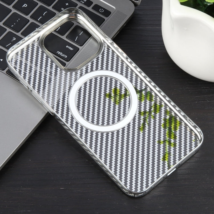 For iPhone 15 Pro 6D Plated Carbon Fiber Clear Magsafe PC Phone Case(Starlight Silver) - HoMEdemic™ 