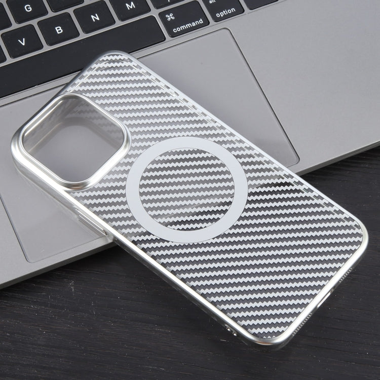 For iPhone 15 Pro 6D Plated Carbon Fiber Clear Magsafe PC Phone Case(Starlight Silver) - HoMEdemic™ 