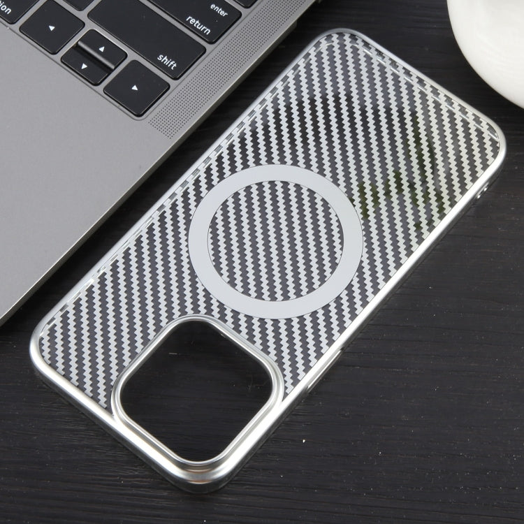For iPhone 15 Pro 6D Plated Carbon Fiber Clear Magsafe PC Phone Case(Starlight Silver) - HoMEdemic™ 