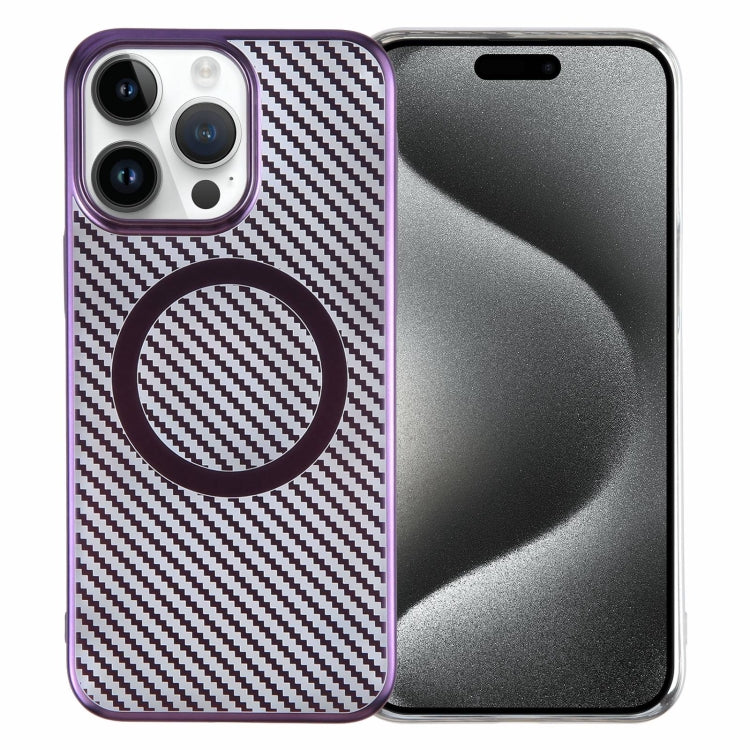 For iPhone 15 Pro 6D Plated Carbon Fiber Clear Magsafe PC Phone Case(Aurora Purple) - HoMEdemic™ 