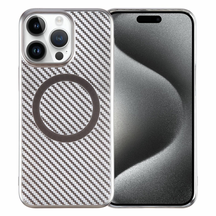 For iPhone 15 Pro 6D Plated Carbon Fiber Clear Magsafe PC Phone Case(Titanium Grey) - HoMEdemic™ 