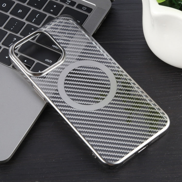 For iPhone 15 Pro 6D Plated Carbon Fiber Clear Magsafe PC Phone Case(Titanium Grey) - HoMEdemic™ 
